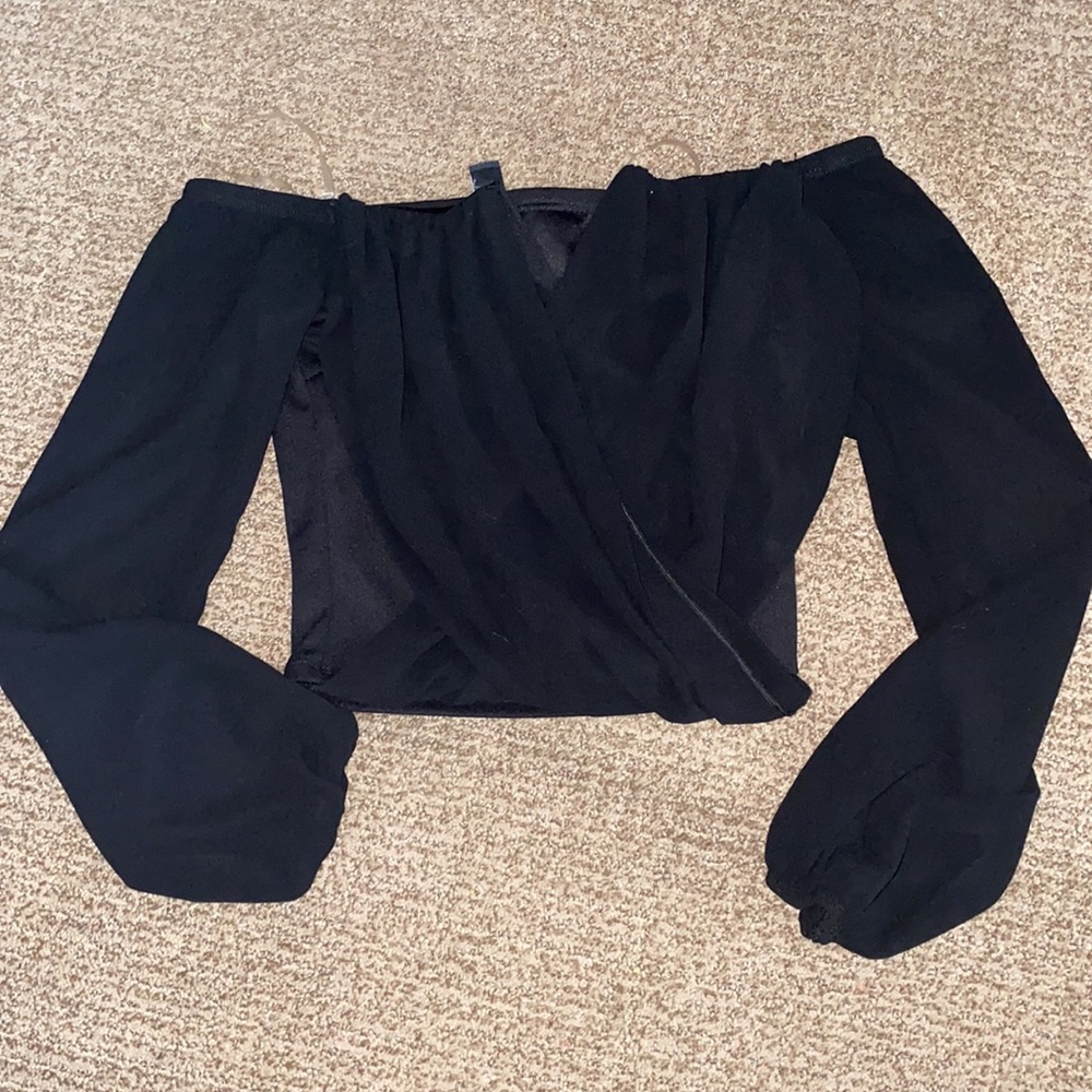 Windsor Black Off-Shoulder Long Sleeve Wrap Top